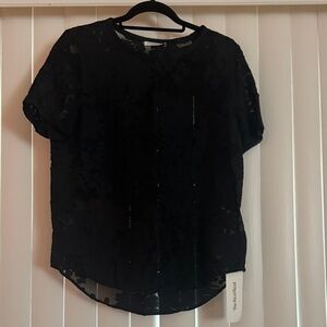 Equipment Black Sheer Lace Blouse